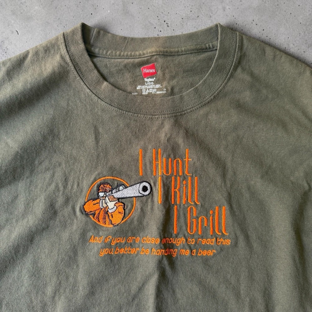 Vintage Hunting T Shirt Mens Large I Hunt Kill Grill Beer Graphic Tee Y2K